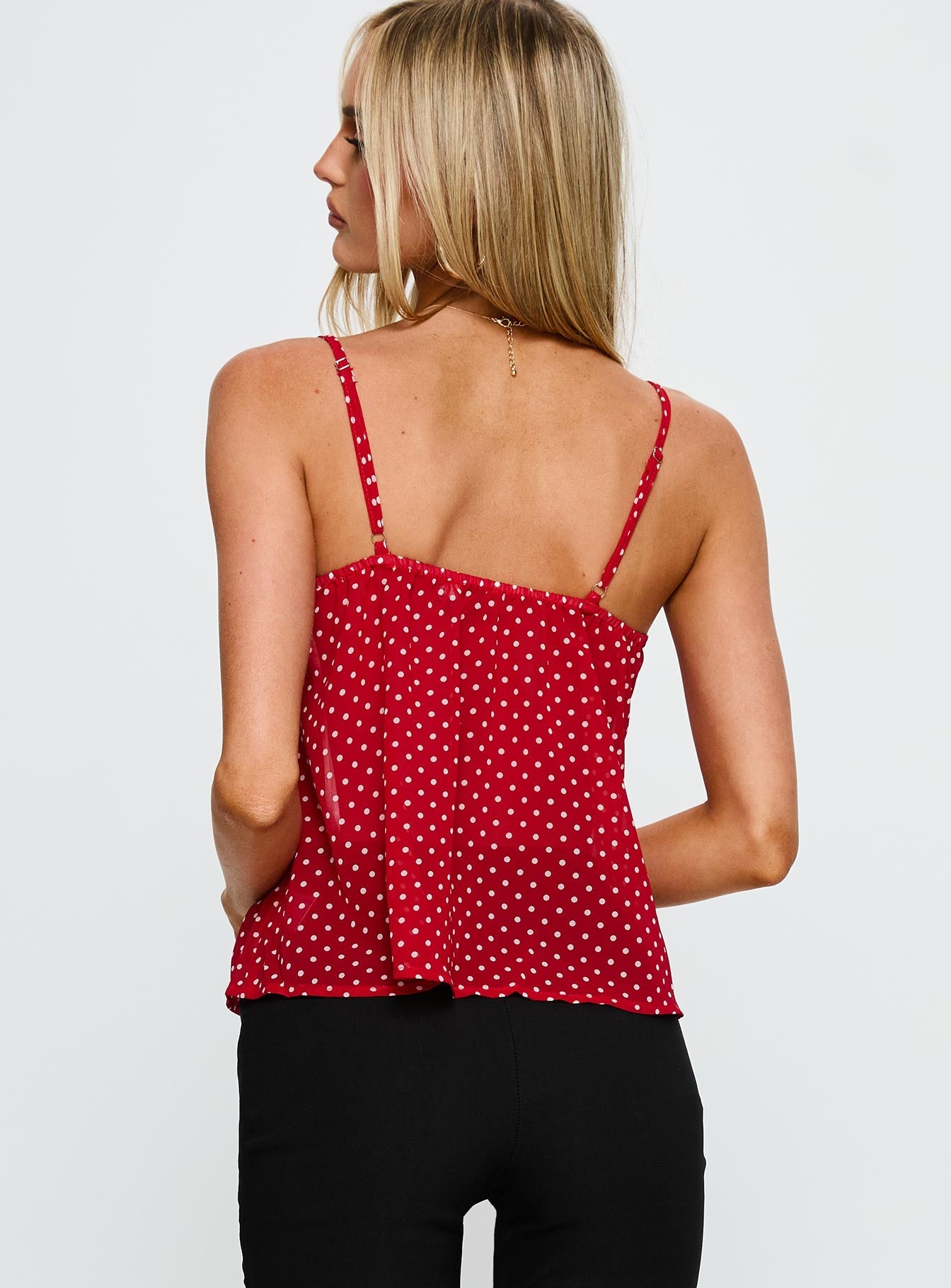Darlyne Lace Trim Cami Top Red Polka