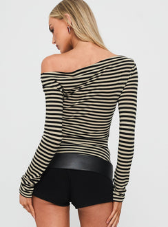 Dereka One Shoulder Long Sleeve Top Beige Stripe