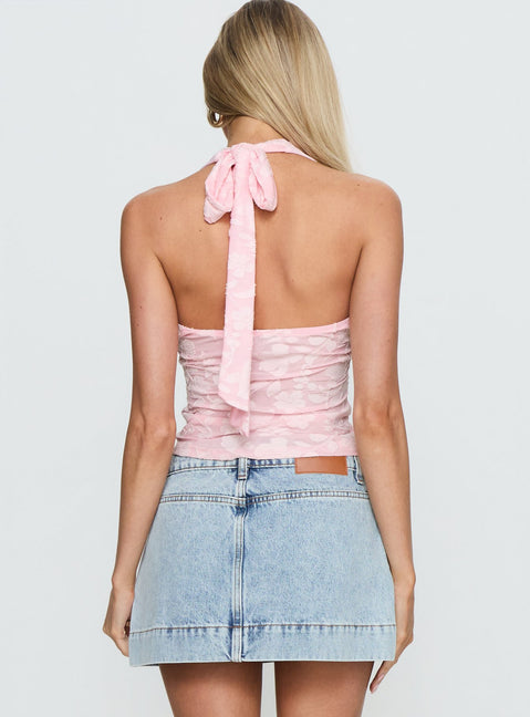 Kathline Halter Top Pink Floral