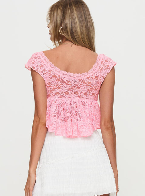 Keogh Frill Lace Top Pink