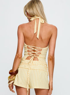 Electric Night Halter Tie Back Top Yellow Stripe