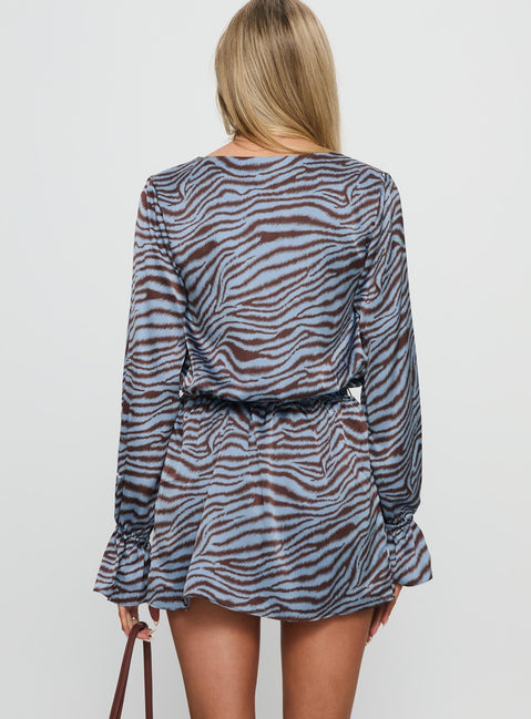 Nylaa Wrap Long Sleeve Mini Dress Zebra