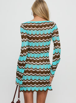 Suka Long Sleeve Knit Mini Dress Brown / Blue