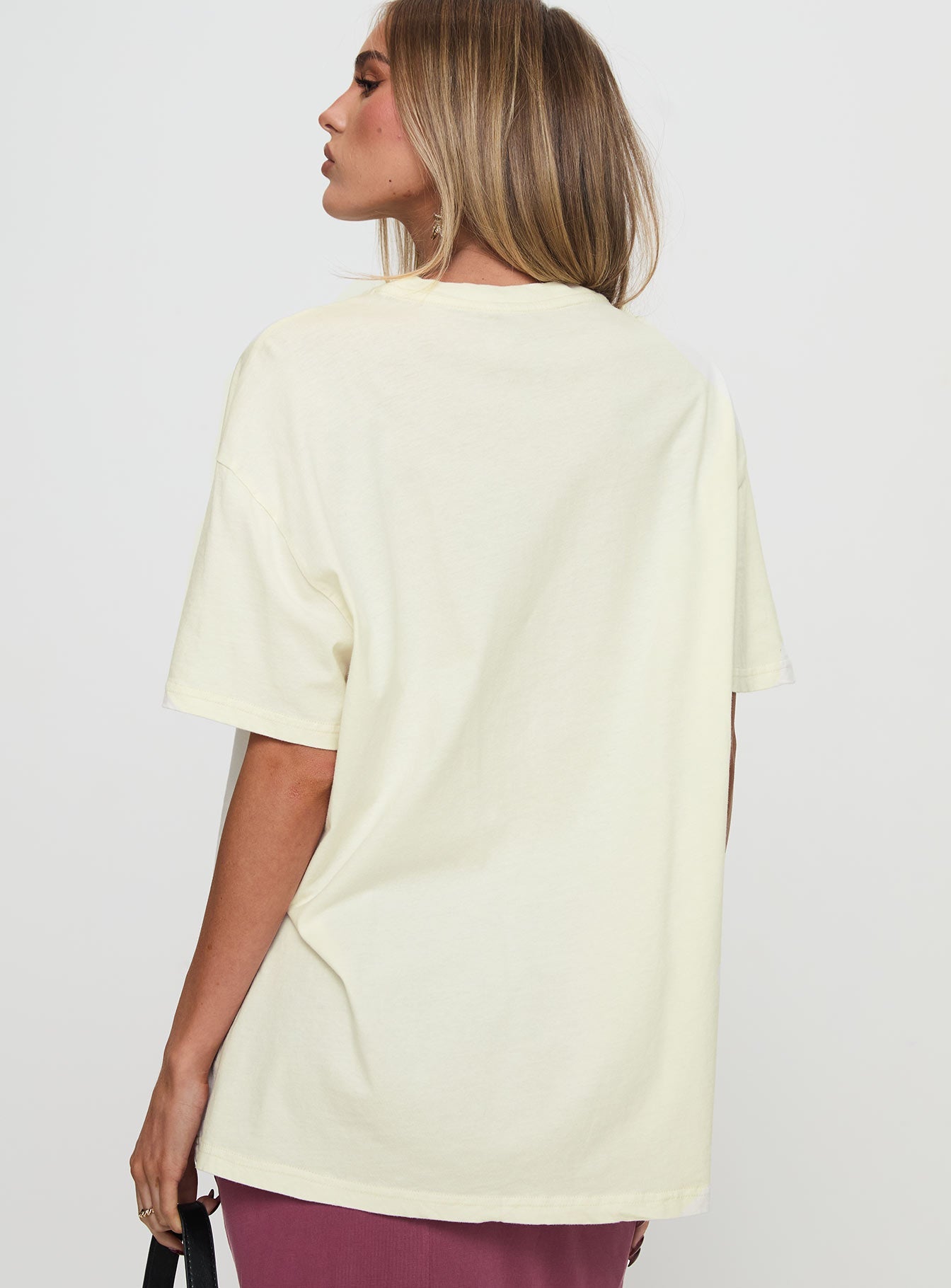 back view of model wearing Princess Polly Downtown Markets Top White Half Sleeves Crew Neck 