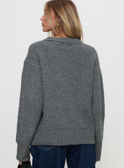back view of model wearing Princess Polly Lexene Zip Through Jumper Grey Longline Jumpers Jumpers 