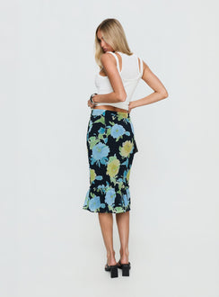 Tarla Midi Skirt Crystal Black Flower