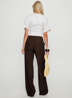 back view of model wearing Princess Polly Wylma Belt Detail Tailored Pants Chocolate High Rise Pants 