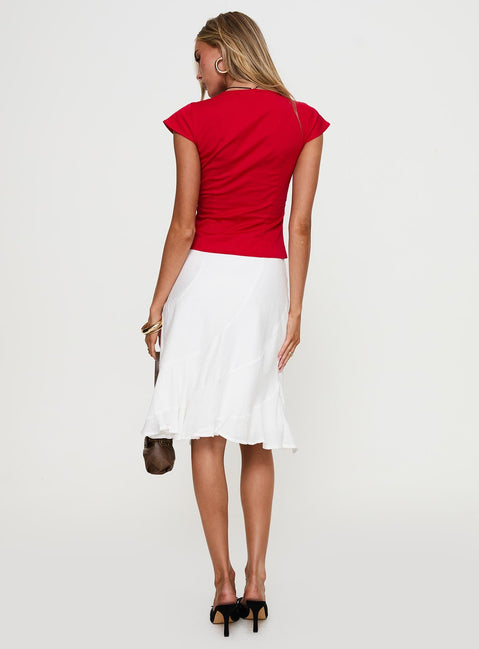 back view of model wearing Princess Polly With Kindness Midi Skirt White Midi Skirts 