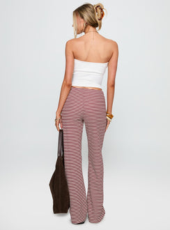 back view of model wearing Princess Polly Next To Me Lounge Pant Red / White Stripe Low Rise Pants 