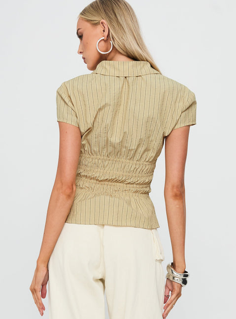 Liesel Shirred Short Sleeve Top Butter Stripe