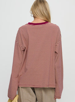 Settle Down Long Sleeve Top Lemon / Burgundy Stripe