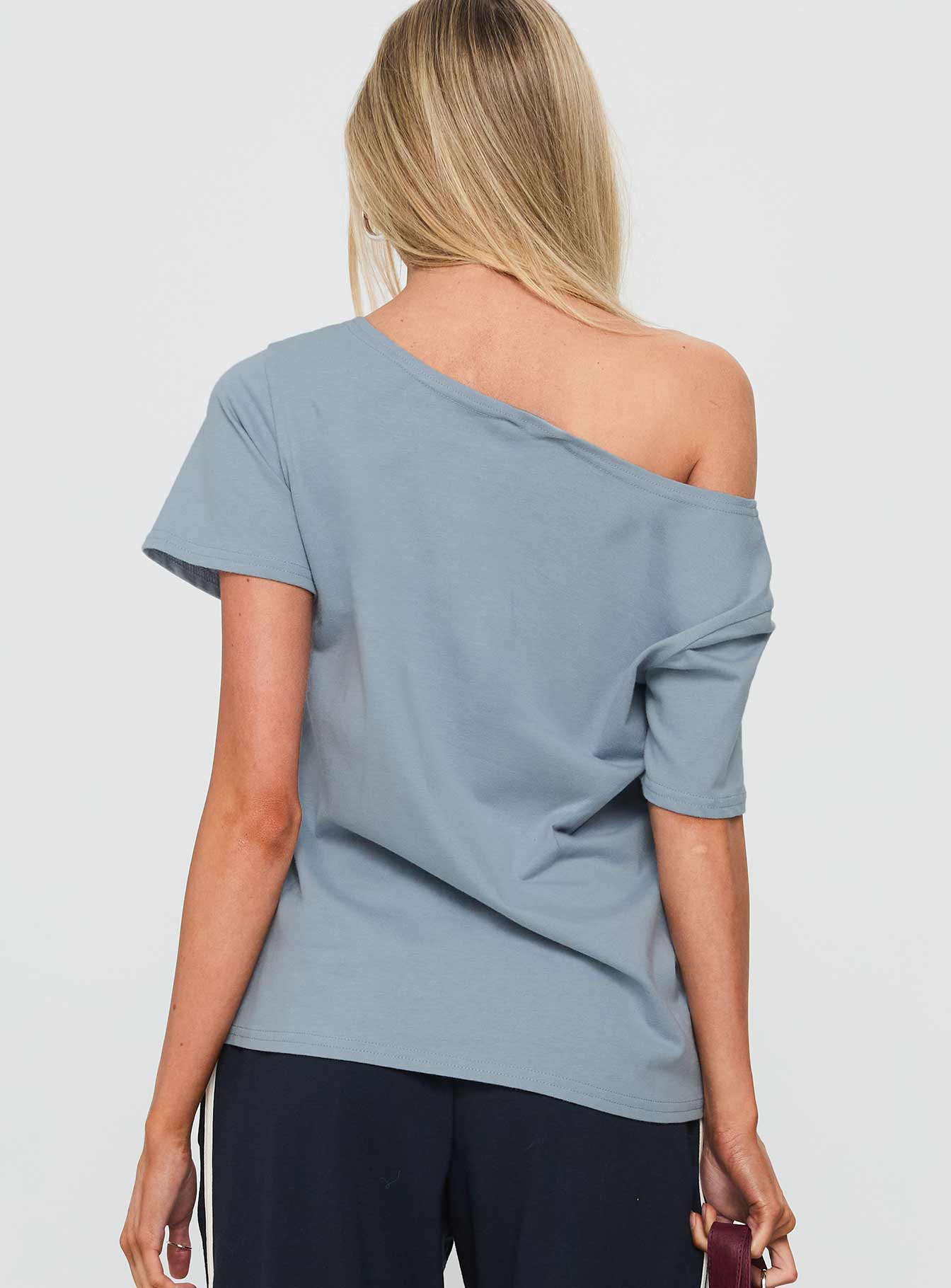 Stayback Wide Neck Graphic Top Blue