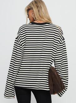 Settle Down Long Sleeve Top Black / White Stripe