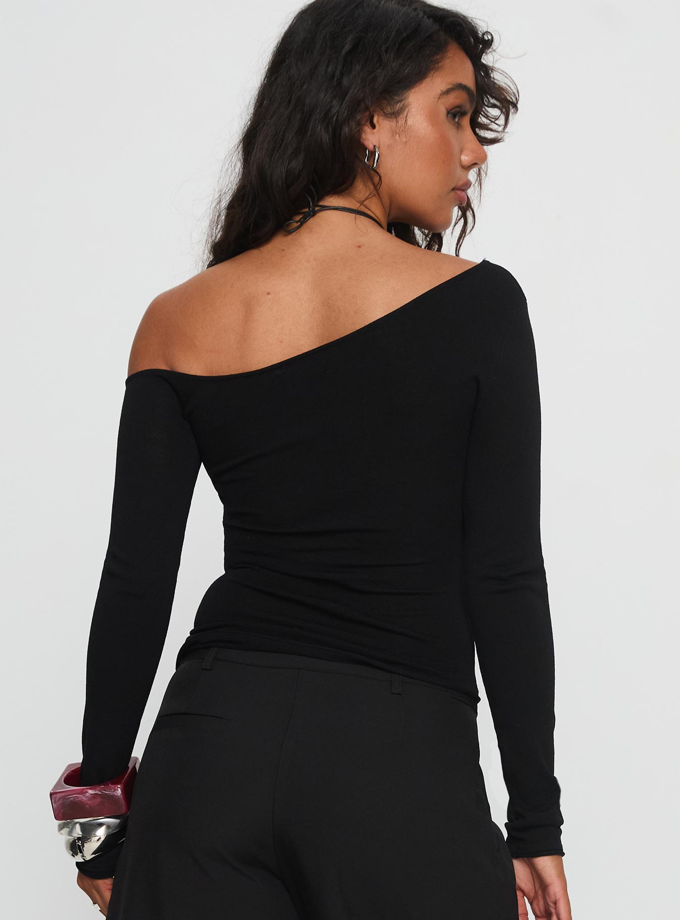 Kastor One Shoulder Long Sleeve Top Black