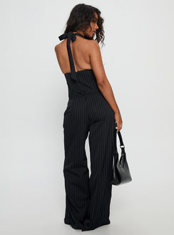 All She Wrote Halter Tailored Set Navy Stripe