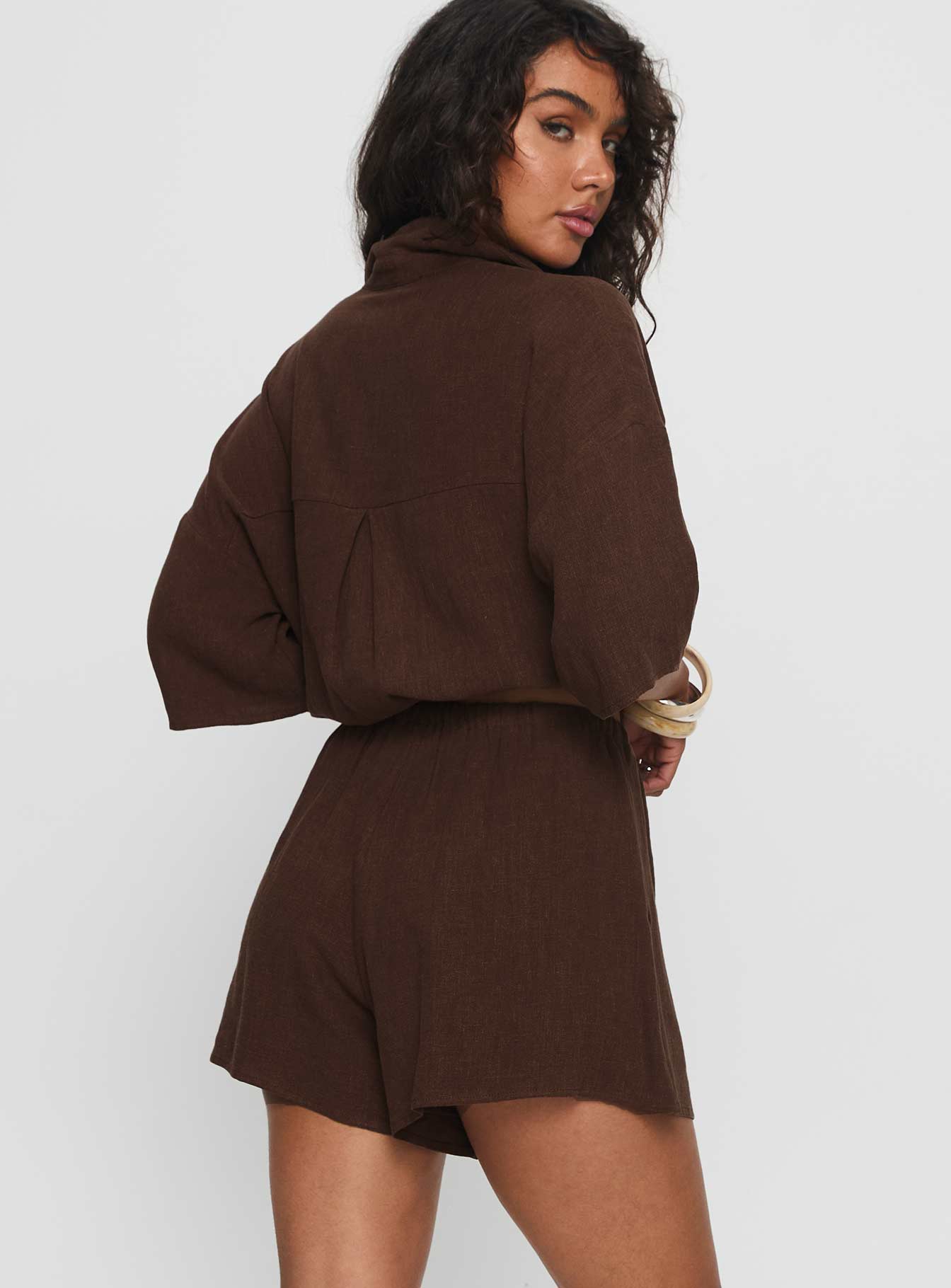 Peni Drawstring Linen Shorts Chocolate