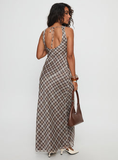 Veida Cowl Neck Maxi Dress Brown Check