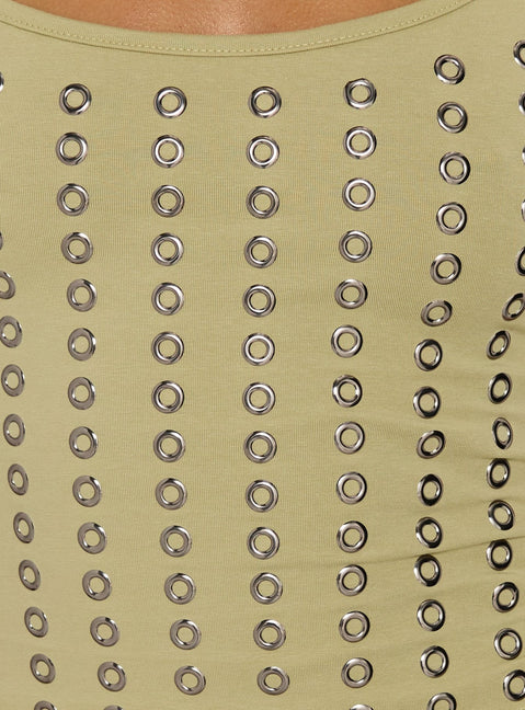Winter Solstice Scoop Neck Eyelet Detail Top Lemongrass