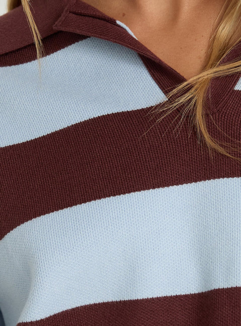 Novara Knit Cropped Rugby Jersey Blue / Burgundy Stripe