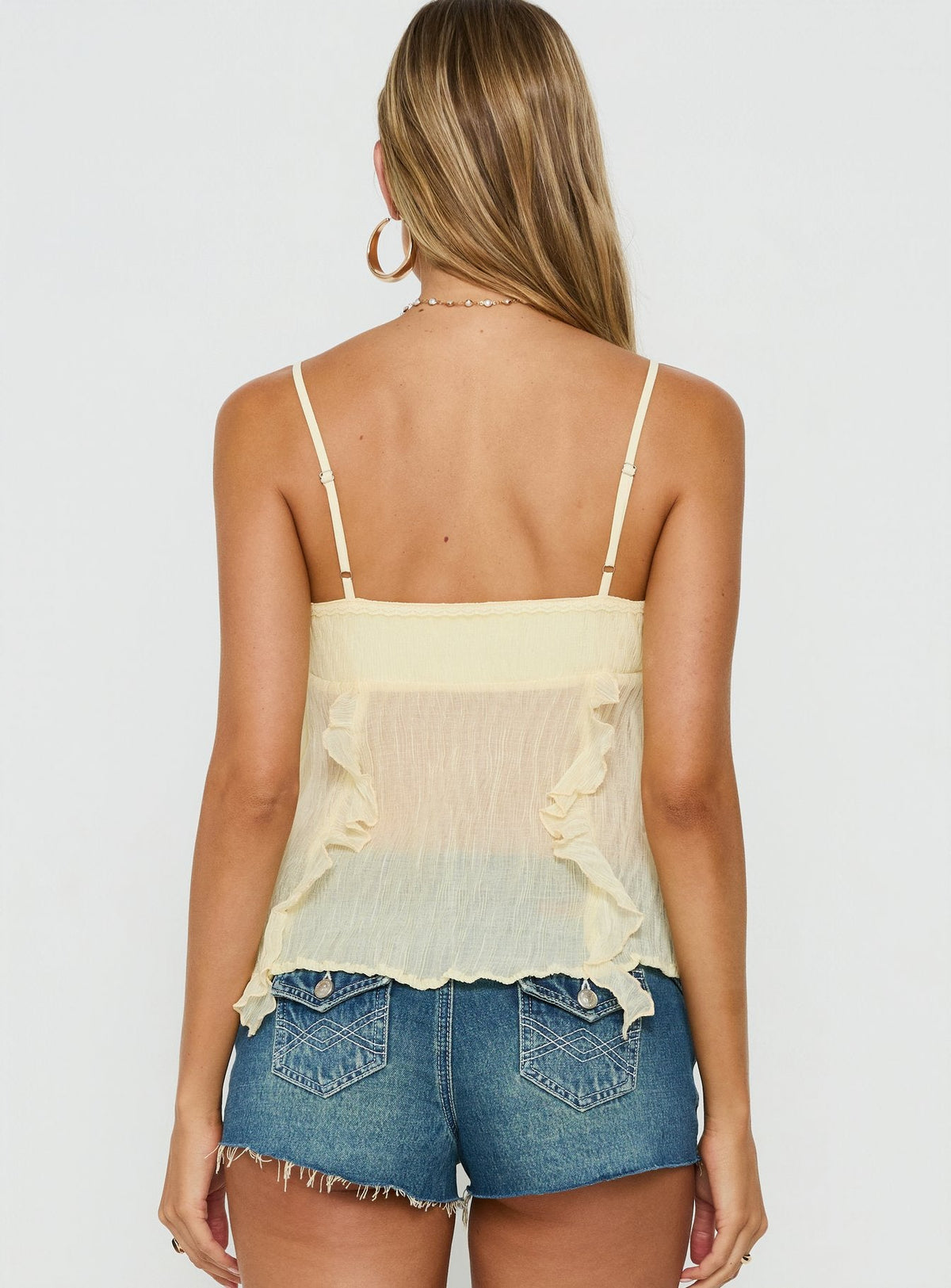 Christelle Sheer Ruffle Cami Top Butter Yellow