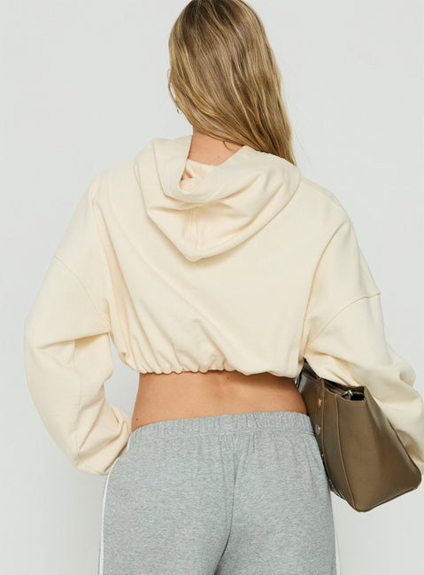 Mayse Bubble Hem Cropped Hoodie Cream