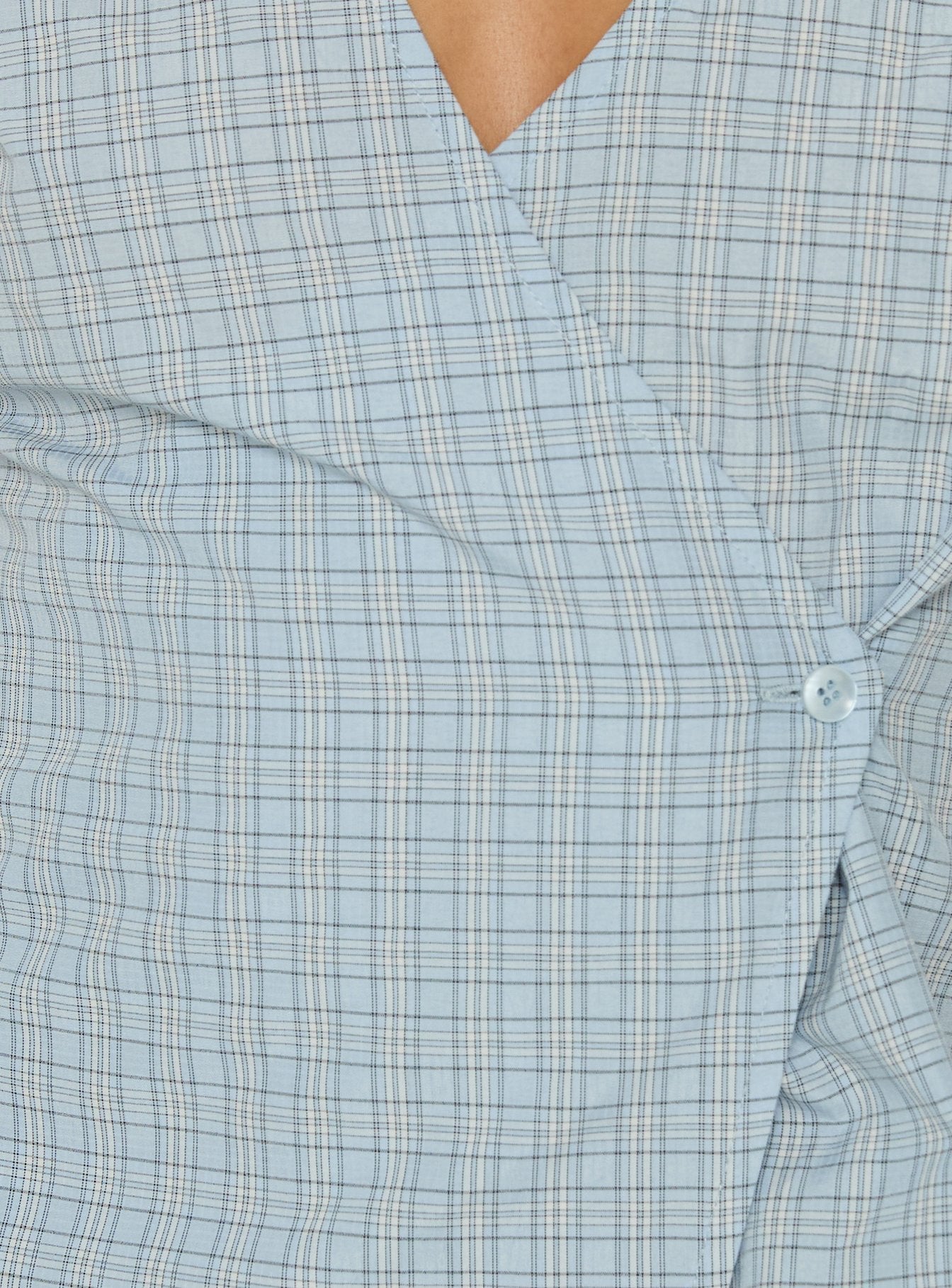 Keiraa Cross Front Long Sleeve Shirt Blue Check