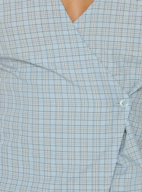 Keiraa Cross Front Long Sleeve Shirt Blue Check