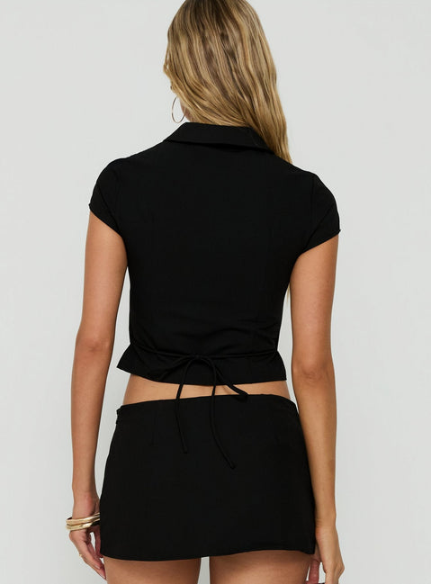 Juliettah Double Breasted Collared Top Black