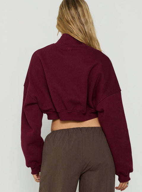 Astridd 3/4 Zip Cropped Jumper Cherry
