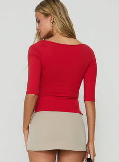 Daily Define Boatneck 3/4 Sleeve Top Fiery Red