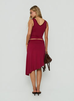 Phoebella Asymmetrical Midi Skirt Burgundy