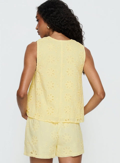 Lindey Embroidered Sleeveless Top Yellow