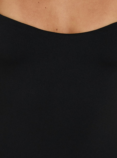 Presenting the Fabienna Scoop Neck Cap Sleeve Bodysuit in black with short sleeves detail Princess Polly