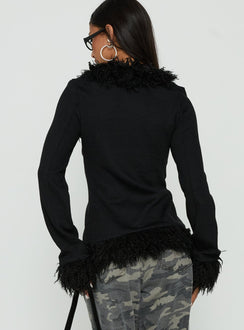 Brynlie Faux Fur Trim Boxy Cardigan Black