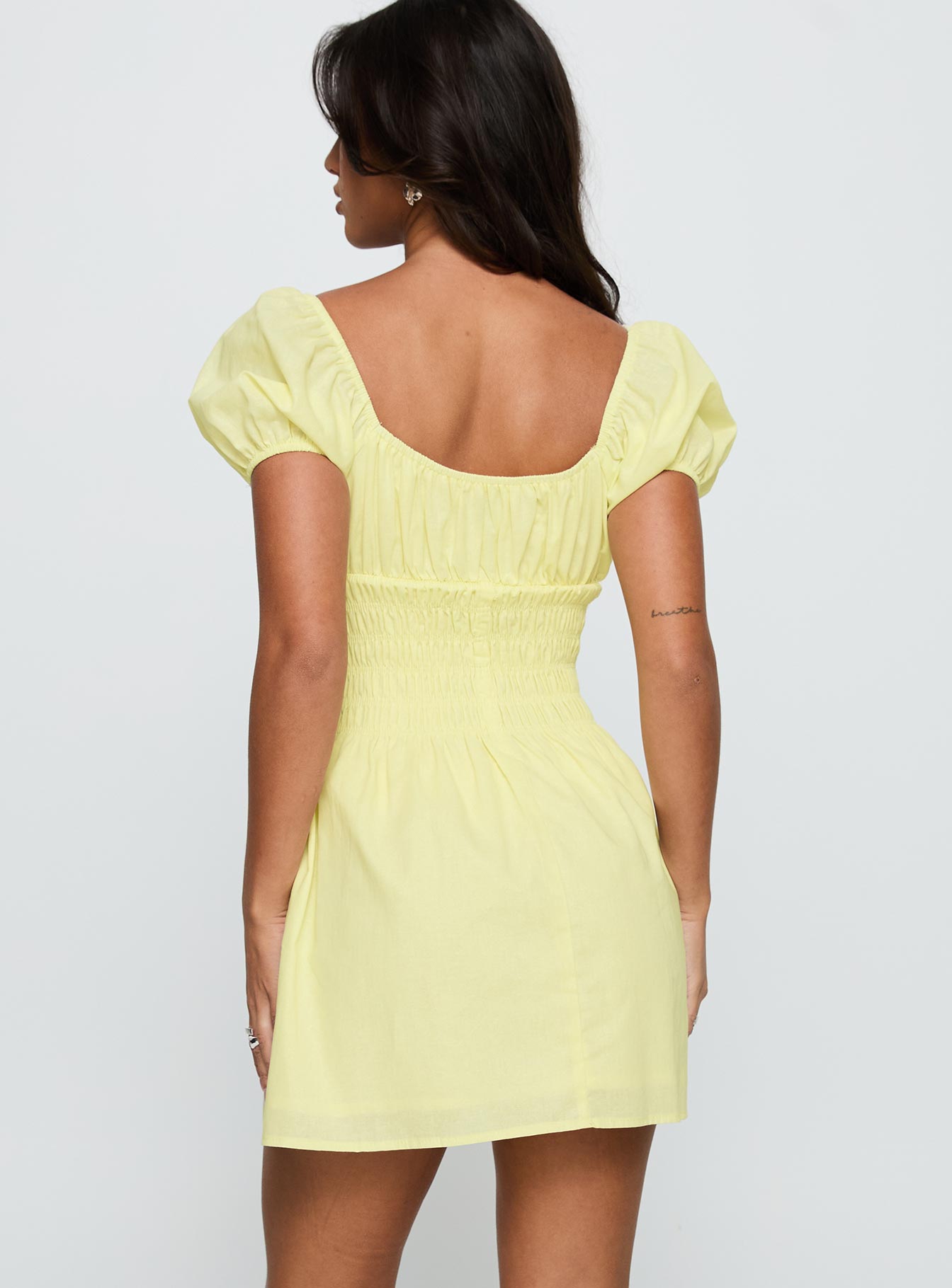 Ricotta Shirred Mini Dress Lemon