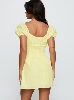 Ricotta Shirred Mini Dress Lemon