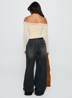 back view of model wearing Princess Polly Naylor Wide Leg Jeans Grey Wash Low Rise Jeans 