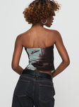 Strapless top Tie dye print, pinched twist detail at bust, split hem Good stretch, fully lined  Princess Polly Lower Impact 