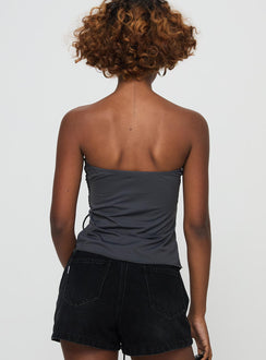 back view of model wearing Princess Polly Dessy Strapless Top Slate Sleeveless straight 