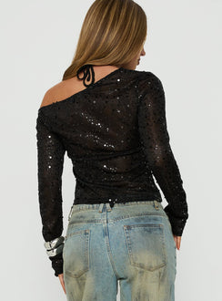 Odena Layered Sequin Long Sleeve Top Black