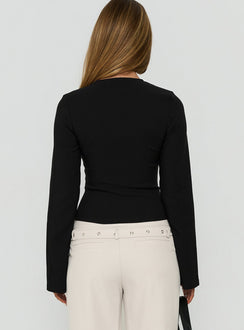 Evelinne Keyhole Cut Out Long Sleeve Top Black