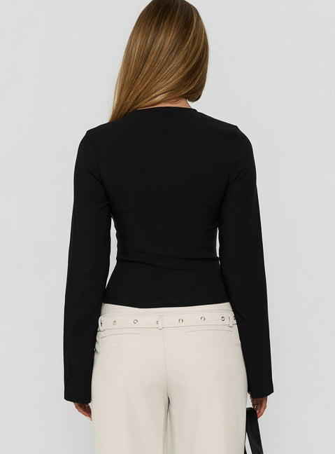 Evelinne Keyhole Cut Out Long Sleeve Top Black