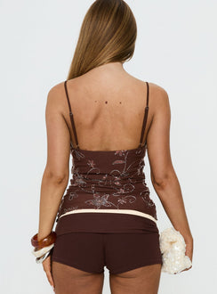 Leocadia Scoop Neck Bead Detail Top Chocolate