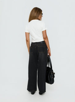 Lifetimes Mid Rise Wide Leg Cargo Jeans Washed Black
