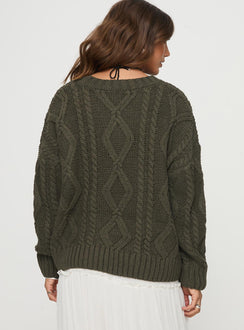 back view of model wearing Princess Polly Anaya Oversized Sweater Olive 