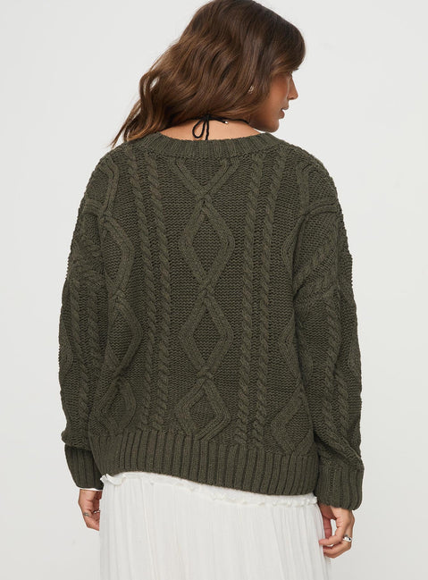 back view of model wearing Princess Polly Anaya Oversized Sweater Olive 