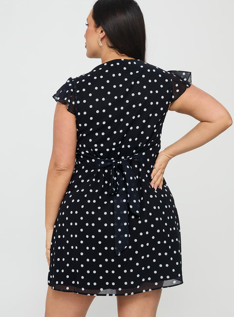 I Guess So Mini Dress Black Polka Dot Curve