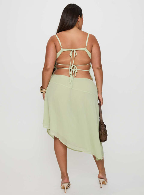 Pappilion Asymmetrical Midi Skirt Sage Curve