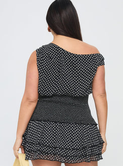 Ready To Party Off Shoulder Top Black Polka Curve