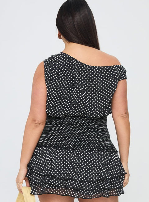 Ready To Party Off Shoulder Top Black Polka Curve